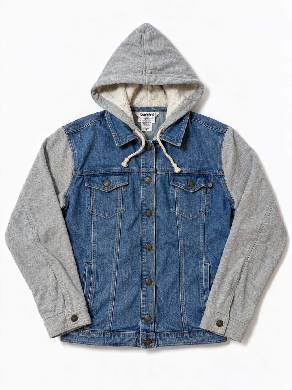 NorthStyle Hooded Denim Jacket Size XL Blue Gray Sweatshirt Sleeves